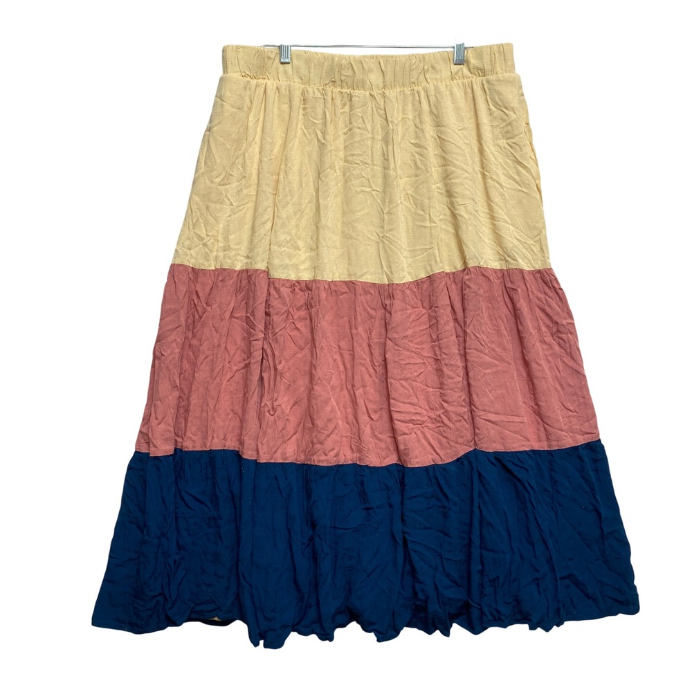 Torrid Skirt Womens 2X Yellow Colorblock Tiered Maxi 16762824 Lined Boho
